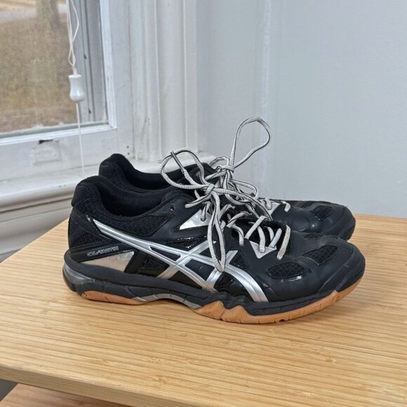 Asics Gel Tactic Black Silver Volleyball Sneakers Womens Shoe Size 8 B554N - Picture 1 of 7